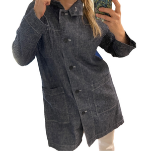 Oska Blue Linen Cotton Long Oversized Jacket Small